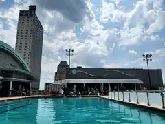 rooftop pool with city skyline