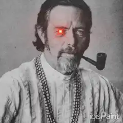 Man with glowing red eye and pipe