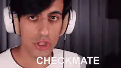 Man in headphones says checkmate