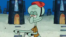 Squidward walking and shopping