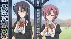Two anime girls praying with closed eyes