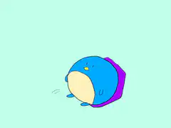 blue penguin rolling and changing color