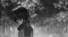 Anime boy crying in the rain