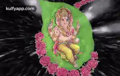 Ganesha on a leaf with roses