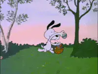 Snoopy collecting Easter eggs