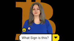 Woman signs Bitcoin symbol