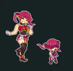 Pixel art girl dancing with chibi version