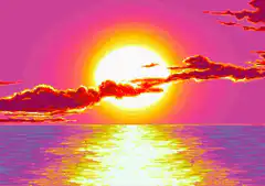 pixel sunset over ocean