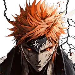 Orange-haired anime character with glowing eyes