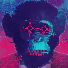 Glitchy monkey with changing eye symbols