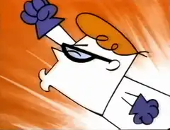 Dexter yelling with clenched fist