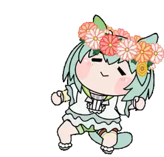 chibi character with flower crown dancing