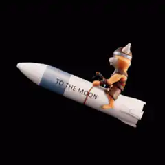 Red panda Viking on rocket to the moon
