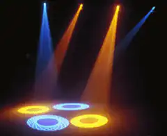 Colorful stage spotlights changing patterns
