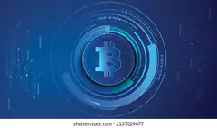 Bitcoin symbol in futuristic blue interface