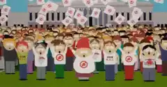 South Park crowd holding no symbol signs