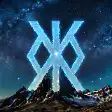 glowing rune symbol over mountains