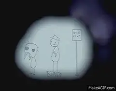 Stickman at bus stop gets hit by fire