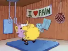 SpongeBob doing a painful workout