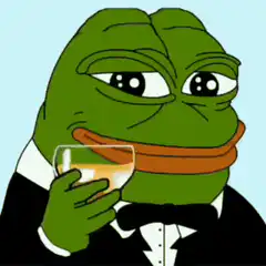 Pepe sipping champagne with Bitcoin overlay