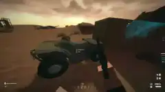 First-person tank driving and shooting in desert