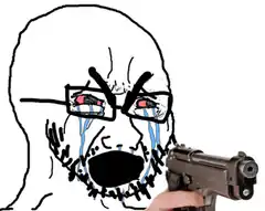 Crying man with gun