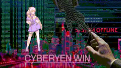 Cyberpunk anime girl with hand and code