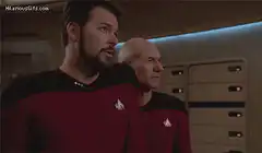 Picard and Riker laughing