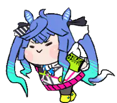 Chibi blue-haired character holding a book