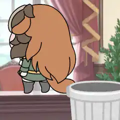 Chibi character kicks trash can