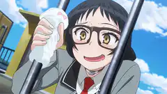 Anime girl breaks pen and smiles