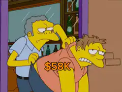 Moe grabs Homer by the shirt