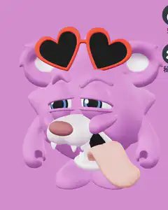 3D purple monster with heart sunglasses
