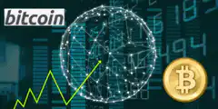 Bitcoin price chart and network globe