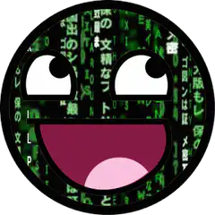 Smiling emoji with green matrix code background