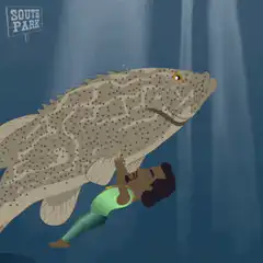 Man hugging giant fish underwater