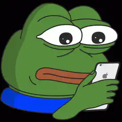 Sweating Pepe looking at phone