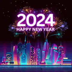 2024 Happy New Year fireworks city