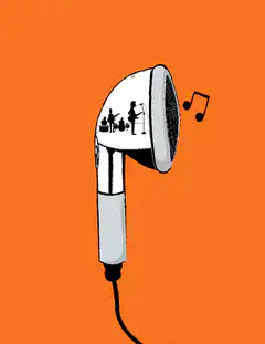 Microphone with band silhouette and music notes