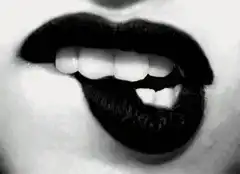 Black and white lips turning into colorful glitch