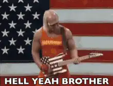 Hulk Hogan plays guitar with American flag