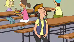 Bart Simpson dancing to music in cafeteria