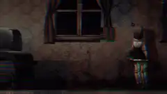 glitchy anime girl in dark room