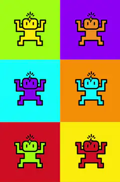 Colorful dancing stick figures