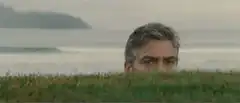 George Clooney peeking over grass