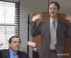 Jim and Dwight shrugging in office