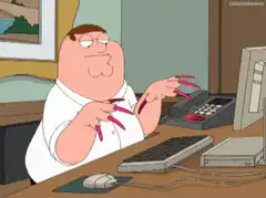 Peter Griffin typing with long pink nails