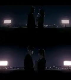 Anime couple silhouette rooftop night