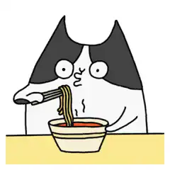 cat eating noodles with chopsticks