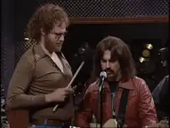 Ringo Starr and George Harrison in the studio